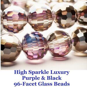 High Sparkle Luxury Purple & Black 96-Facet Glass Beads